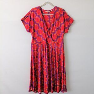 Soft Surroundings Red Purple Surplice V-Neck Stretchy Kaveri Midi Dress Size L
